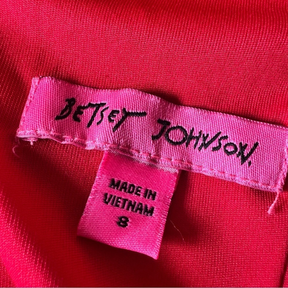 Betsey Johnson Size 8 Red Mini Dress Cocktail Faux Wrap Twist Slit Romantic - Picture 4 of 8